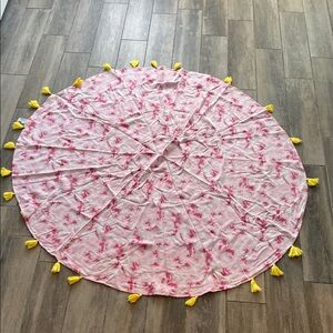 56” Round Pink Tie-Dye Beach blanket with Yellow Tassels